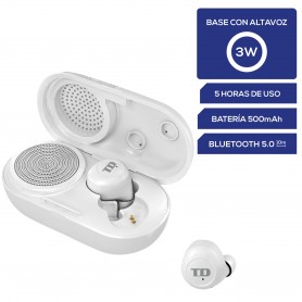 Auriculares inalámbricos Bluetooth 5.0, con micrófono y altavoz, 40 horas de uso - TD Systems SH2200R11SB [Color blanco]