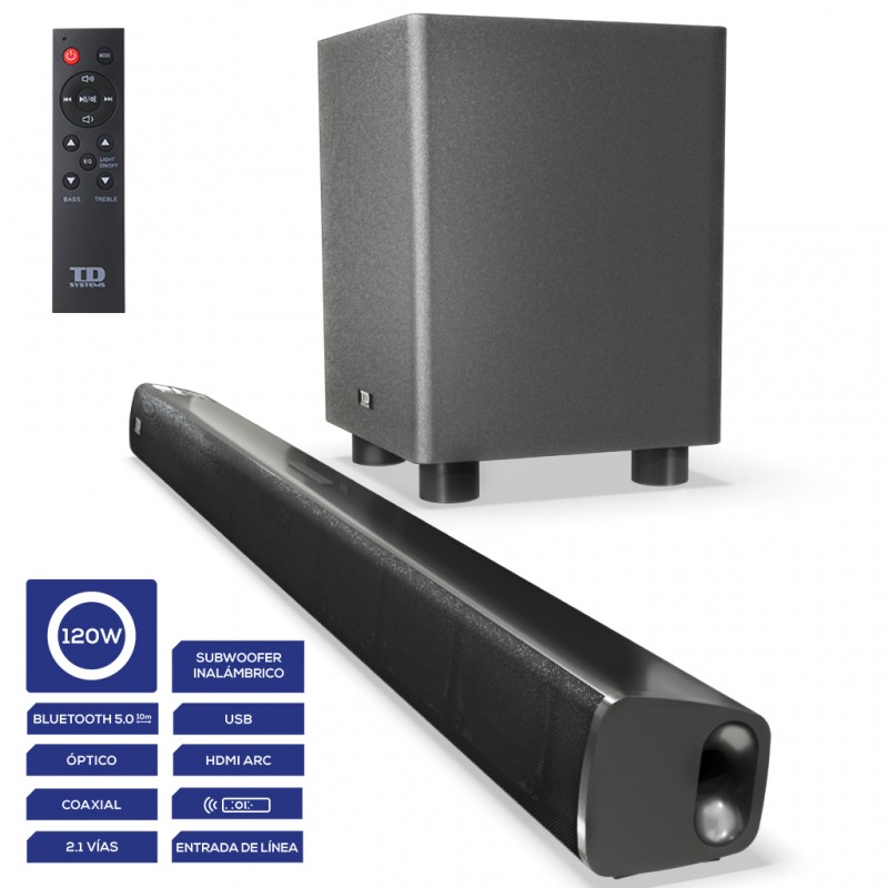  Thomson Barra de sonido para TV con subwoofer, altavoces de TV  Bluetooth 5.0 con 2 micrófonos inalámbricos, sistema de sonido estéreo  envolvente con HDMI ARC/óptico/AUX/USB, montaje en pared, control remoto  incluido 