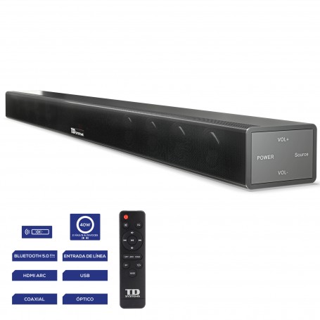 TD Systems - Barra de sonido Potencia 40W. Bluetooth 5.0 ,Digital óptica, coaxial, HDMI, línea Jack 3.5
