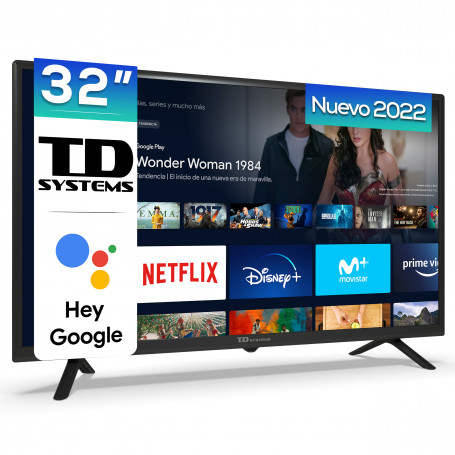 Smart TV 32 pulgadas televisor (Hey Google official Assistant) Control por Voz - TD Systems K32DLC16GLE